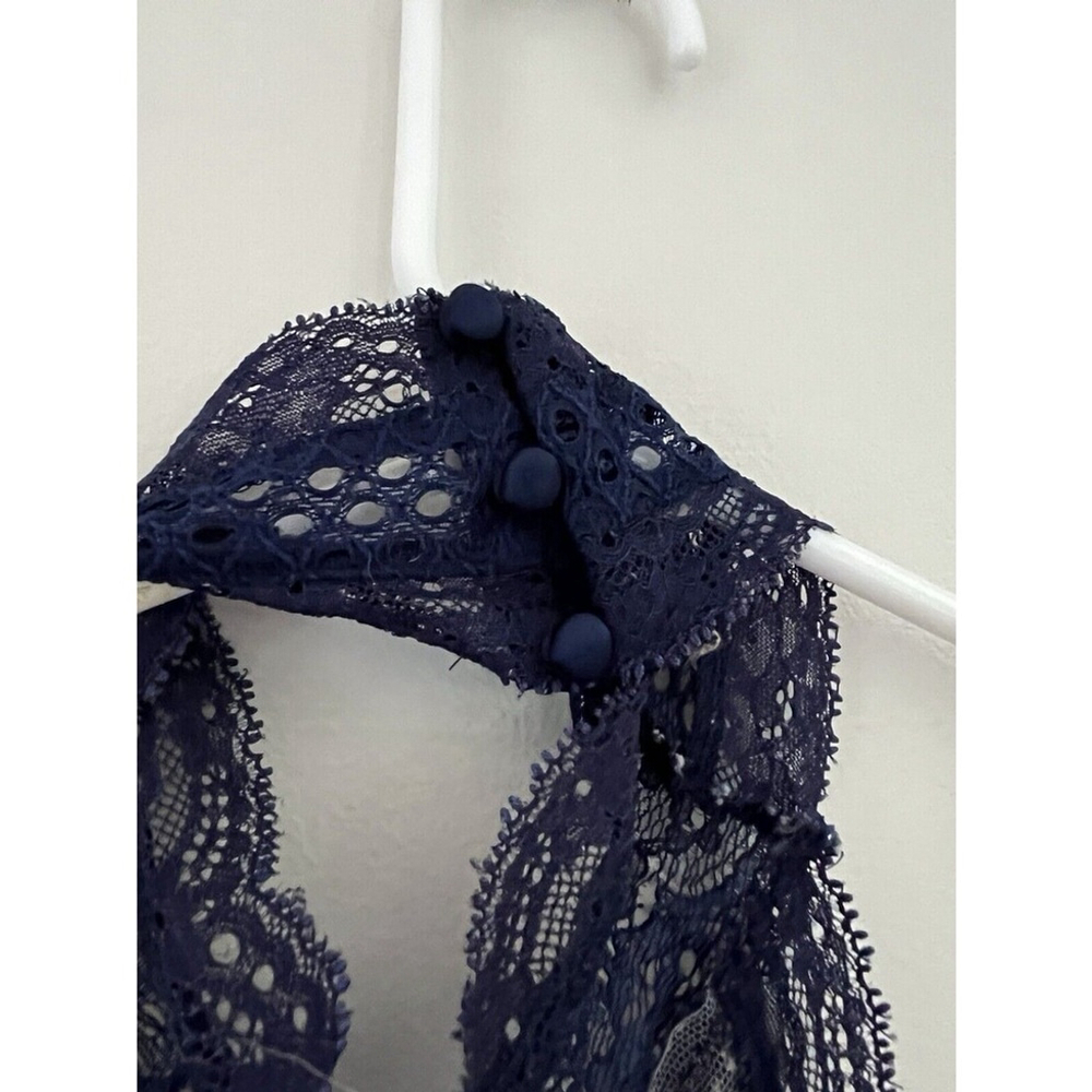 Victoria’s Secret Black Lace Teddy Bodysuit High Neck Open Front Lace Up Back M - Picture 6 of 9